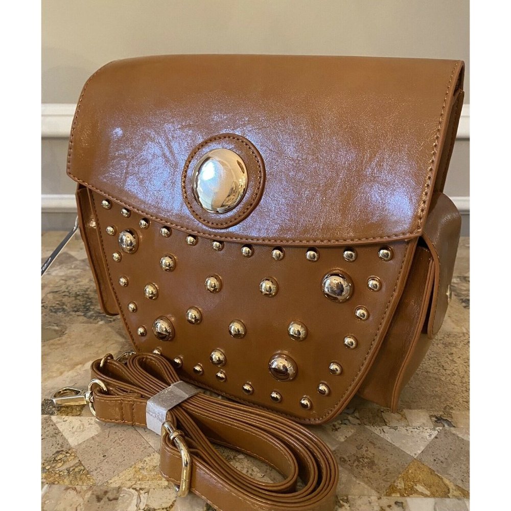 New PINK HALEY Nancy Women Studded Crossbody Bag Brown NWT